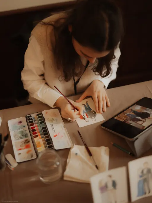 Live painting à l'aquarelle de visiteur à l'Atelier de l'Amour