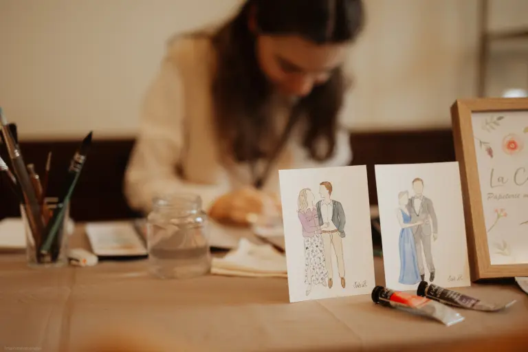 Couples portrayed in live watercolour painting