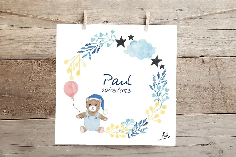 Faire-part de naissance : Ourson et rêve bleu
