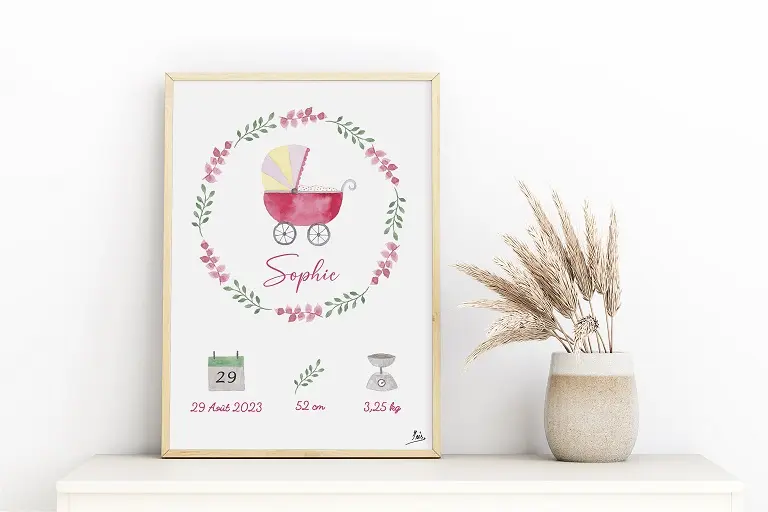 Tableau de naissance : Berceau rose