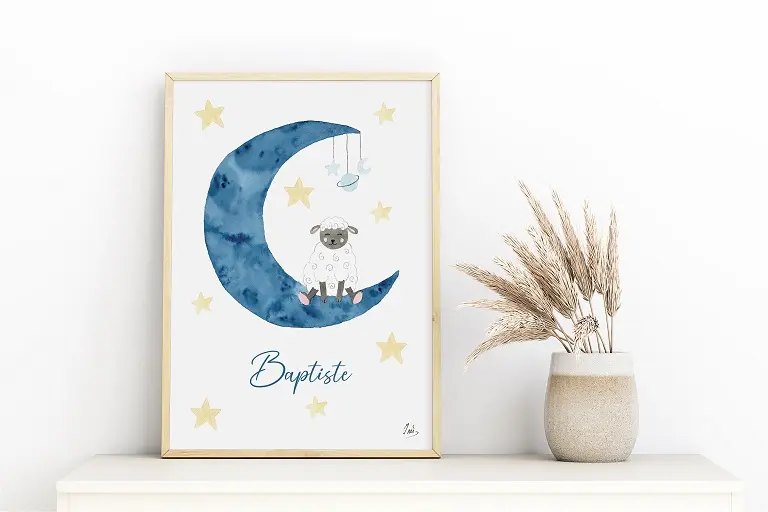 Tableau de naissance : Mouton sur une lune bleue